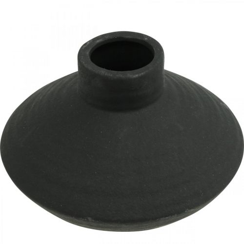 Article Vase en céramique noir vase décoratif plat bulbeux H12,5cm
