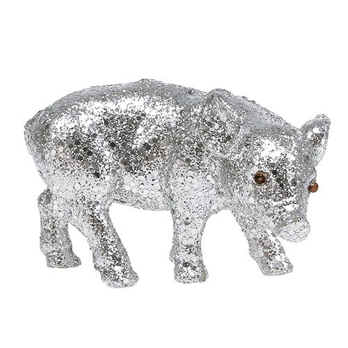 Floristik24 Cochon à paillettes argent 9 cm 6 pièces