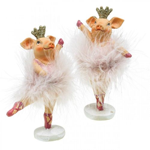 Floristik24 Déco cochon avec couronne ballerine rose 12,5cm 2pcs