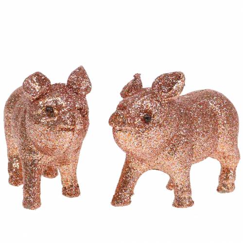 Floristik24 Cochon déco Rose avec paillettes 10cm 8pcs