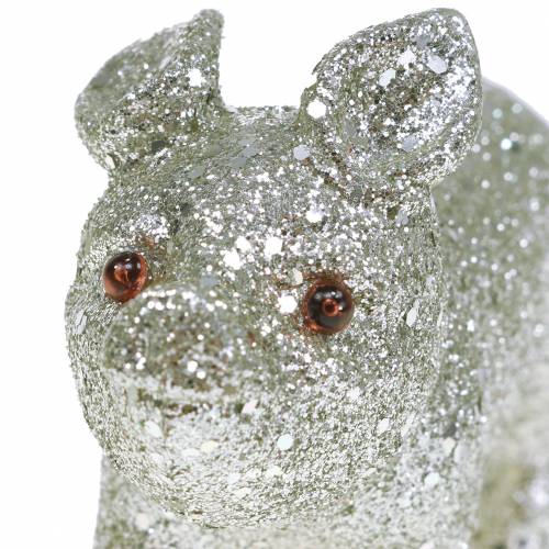 Floristik24 Cochon déco Argent avec paillettes 10cm 8pcs