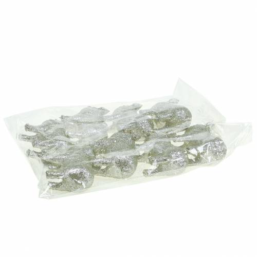 Floristik24 Cochon déco Argent avec paillettes 10cm 8pcs