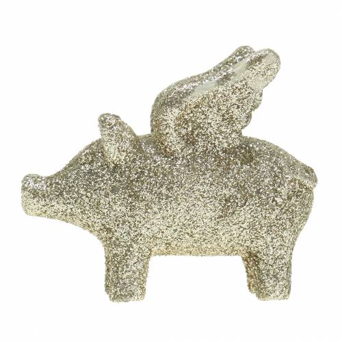 Floristik24 Cochon déco avec ailes or mica 6cm
