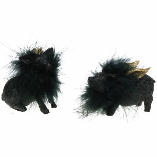 Floristik24 Figurine décorative cochon porte-bonheur noir 9cm 2pcs