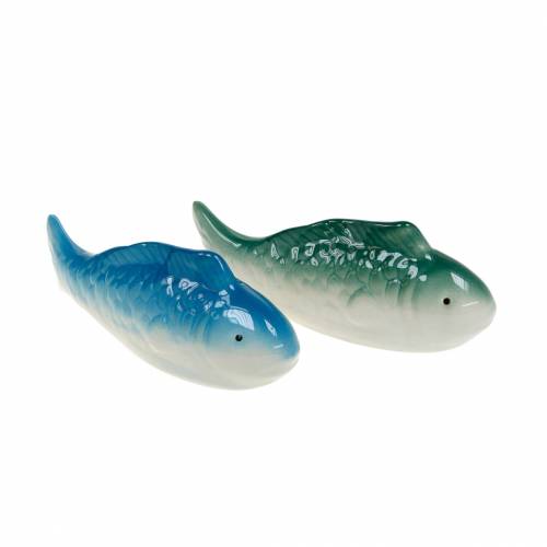 Floristik24 Poisson nageur céramique bleu/vert 11.5cm 2pcs