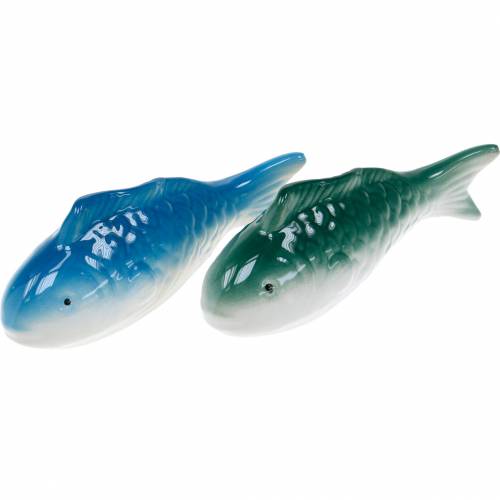 Floristik24 Poisson nageur céramique bleu/vert 11.5cm 2pcs