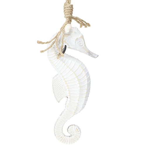 Décoration hippocampe à suspendre en blanc délavé 27 cm