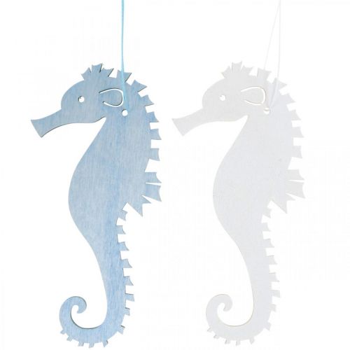 Hippocampe à suspendre bleu, blanc cintre décoration maritime 8 pièces