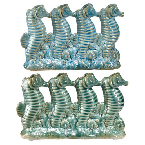 Vase à Fleurs en Céramique Hippocampe Bleu Vert L21cm 2pcs