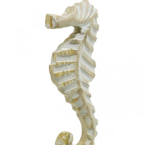 Article Hippocampe en bois, décoration maritime, figurine décorative animal marin couleur naturelle, blanc H35cm