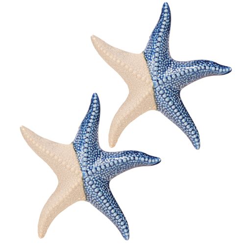 Article Étoile de mer Porcelaine Sable Bleu Décoration de Table Maritime Ø15cm 2pcs