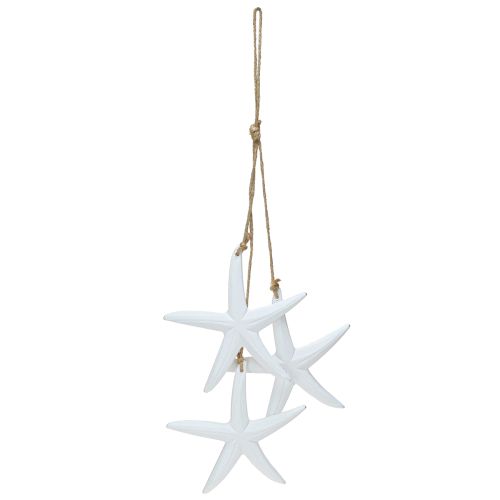 Article Décoration étoile de mer décoration maritime en bois à suspendre blanche avec 3 étoiles 46cm
