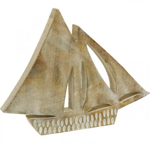 Voilier en bois, décoration maritime, bateau en bois coloris naturel, blanc H23cm