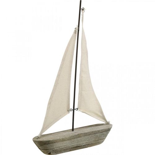 Article Voilier, bateau en bois, décoration maritime shabby chic couleurs naturelles, blanc H37cm L24cm