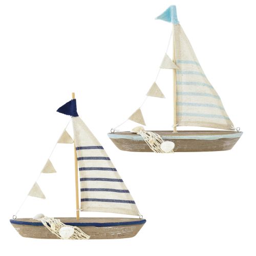 Floristik24 Bateau déco bateau à voile en bois vintage avec coquillages H22cm 2pcs