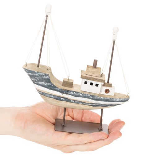 Bateau décoratif en bois sur socle métallisé, 20 cm | Floristik24.fr