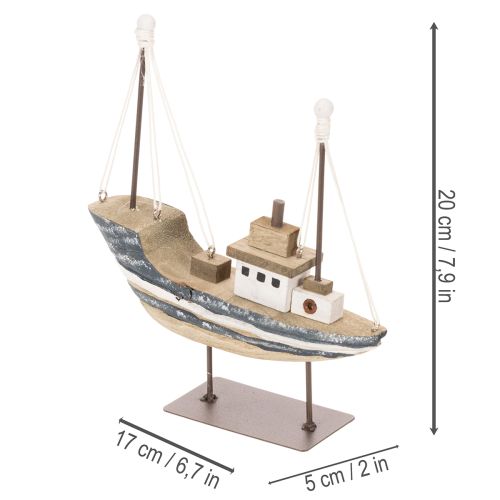 Bateau décoratif en bois sur socle métallisé, 20 cm | Floristik24.fr
