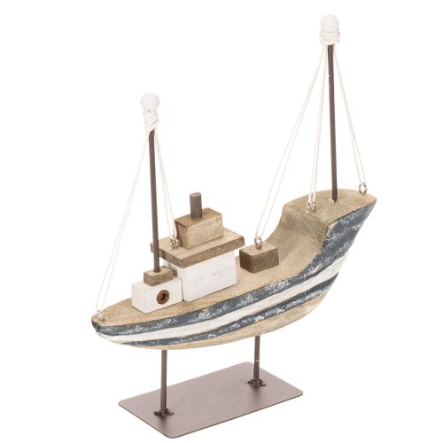 Bateau décoratif en bois sur socle métallisé, 20 cm | Floristik24.fr