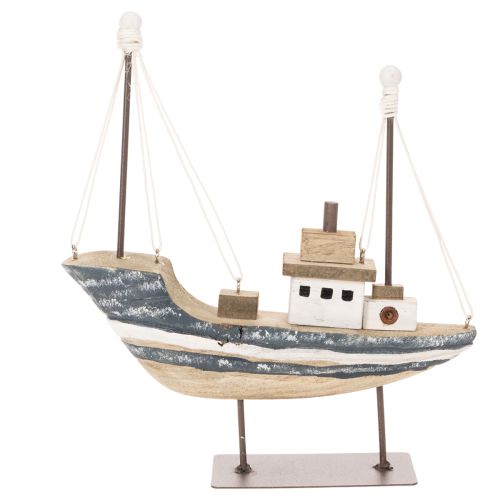 Bateau décoratif en bois sur socle métallisé, 20 cm | Floristik24.fr