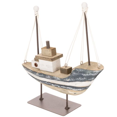 Bateau décoratif en bois sur socle métallisé, 20 cm | Floristik24.fr