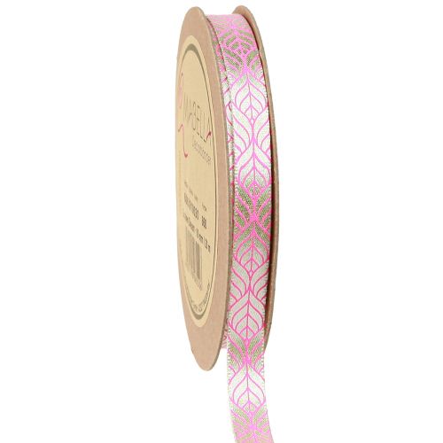 Floristik24 Ruban de soie feuilles ruban cadeau beige rose 10mm 20m