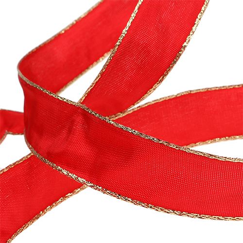 Article Ruban de soie rouge avec bordure dorée 25 mm 25 m
