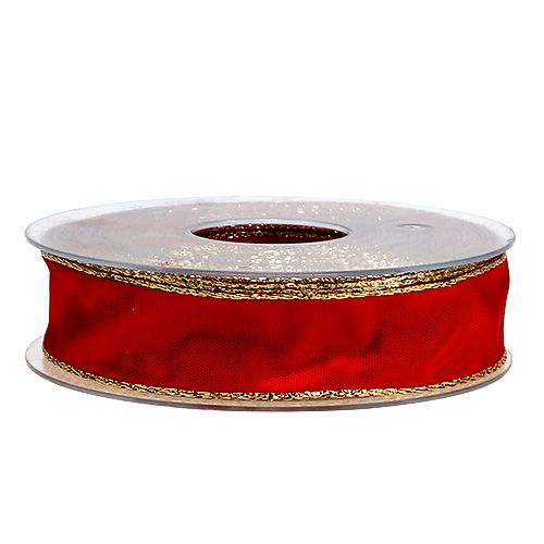 Article Ruban de soie rouge avec bordure dorée 25 mm 25 m