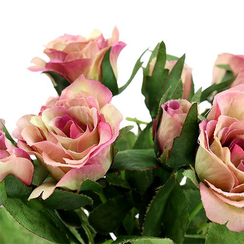 Article Tissu en soie fleurs bouquet de roses L26cm rose foncé 3pcs