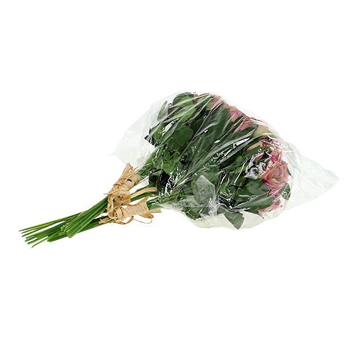 Tissu en soie fleurs bouquet de roses L26cm rose foncé 3pcs | Floristik24.fr