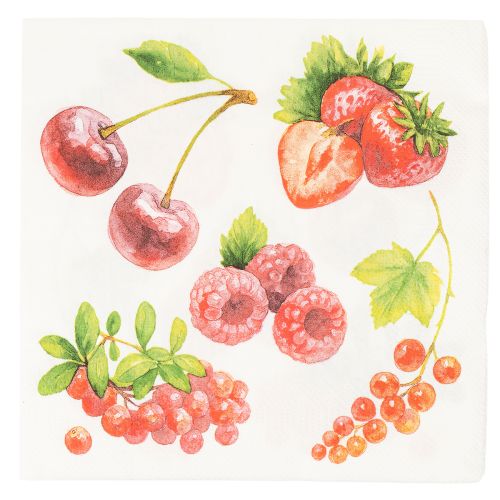 Serviettes en papier à motif fruits rouges 33 cm 20 pièces | Floristik24.fr