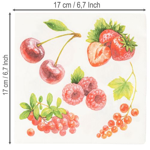 Serviettes en papier à motif fruits rouges 33 cm 20 pièces | Floristik24.fr