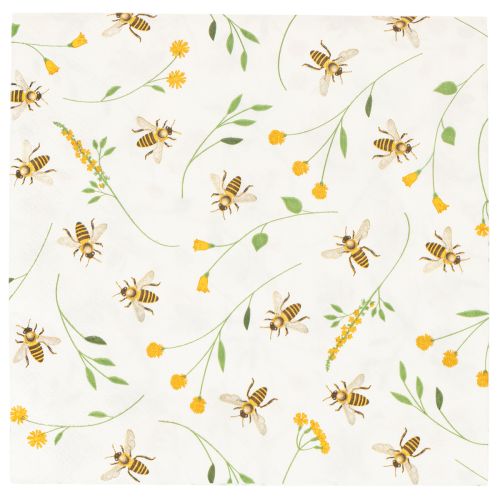 Serviettes en papier motif abeilles et fleurs 33 cm 20 pièces