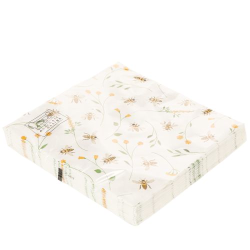 Serviettes en papier motif abeilles et fleurs 33 cm 20 pièces | Floristik24.fr