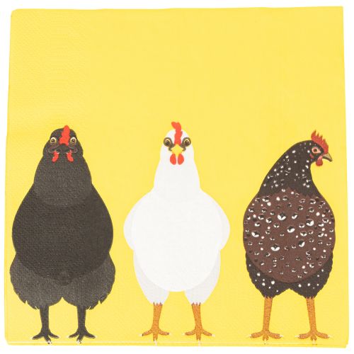 Papier Serviettes Motif Poules Jaune 33cm Lot de 20 | Floristik24.fr