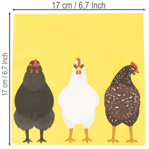 Papier Serviettes Motif Poules Jaune 33cm Lot de 20 | Floristik24.fr
