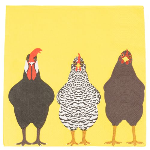 Papier Serviettes Motif Poules Jaune 33cm Lot de 20 | Floristik24.fr