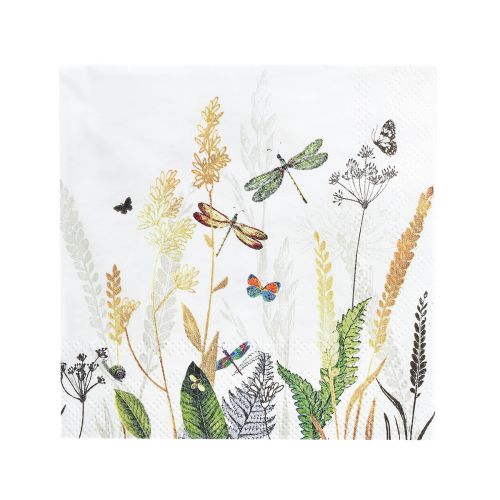 Floristik24 Serviettes Été Blanc Motif Prairie Coloré 25x25cm 20pcs