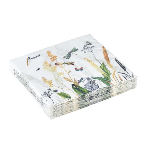 Floristik24 Serviettes Été Blanc Motif Prairie Coloré 25x25cm 20 pcs