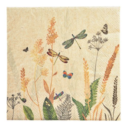 Article Serviettes été prairie libellules fleurs 33x33cm 20pcs