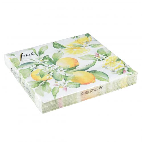 Floristik24 Serviettes blanches avec décoration d'été citrons 33x33cm 20 pcs