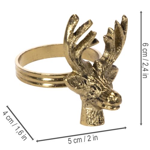 Lot de 4 ronds de serviette en métal doré avec tête de cerf, diamètre 6 cm | Floristik24.fr