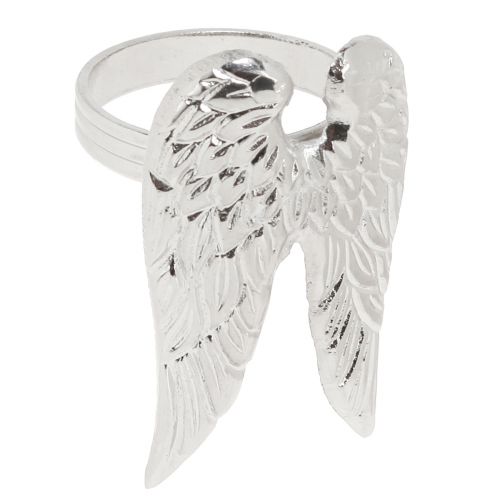 Floristik24 Ronds de serviette ailes d&#39;ange décoration de table argent 6,5cm Ø4cm 4 pcs