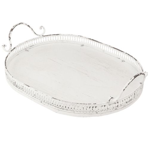 Article Plateau ovale Shabby Chic avec poignées blanc 36/45cm lot de 2 pièces