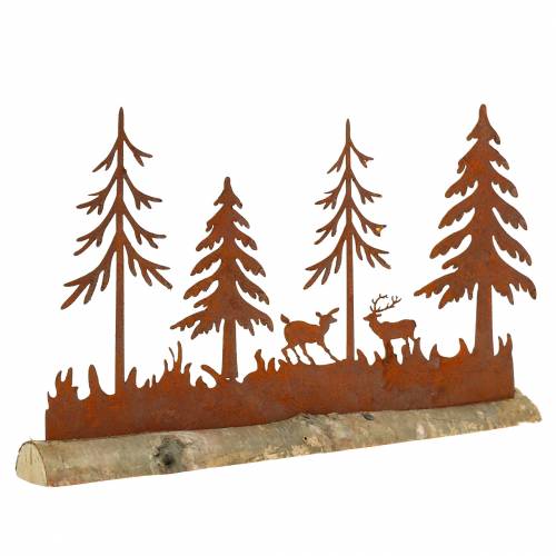 Article Silhouette de forêt avec patine d&#39;animaux sur socle en bois 30cm x 19cm