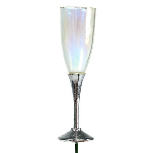 Article Décoration Nouvel An verre à champagne bouchon argent 7.5cm L27cm 12pcs