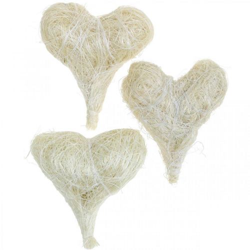 Article Coeurs en sisal coeurs décoratifs blanchis blanc crème H7,5–9cm 16 pcs