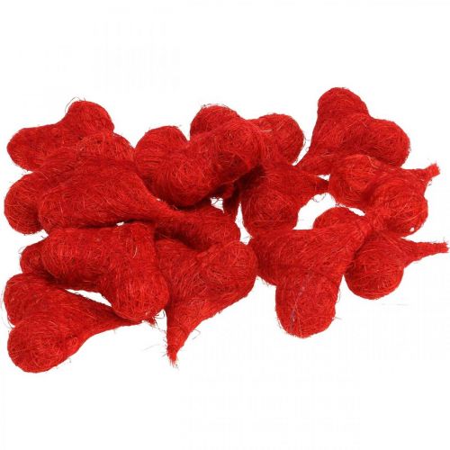 Article Coeurs en sisal rouge, décoration pour mariage, fibres de sisal naturel, Saint Valentin H7,5-9cm 16 pcs