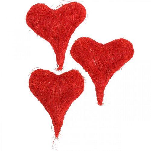 Floristik24 Coeurs en sisal rouge, décoration pour mariage, fibres de sisal naturel, Saint Valentin H7,5-9cm 16 pcs
