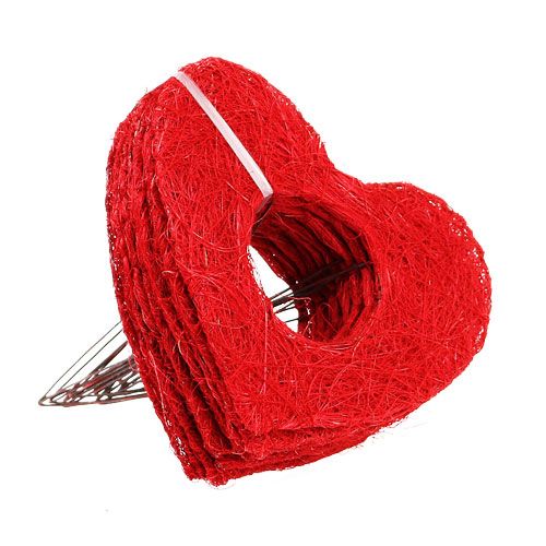 Floristik24 Manchette coeur en sisal 20cm décoration fleur en sisal coeur rouge 10 pcs