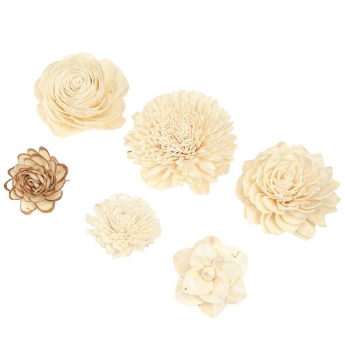 Article Sola Flowers Wood Fleurs en Bois Décoration Mix Crème 6-11cm 12-15 pcs